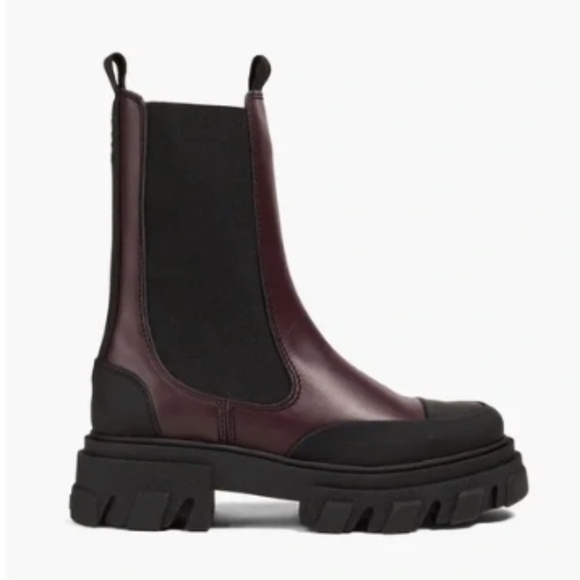 BNWT GANNI Cleated Mid Chelsea Tonal Boots in burgundy - Picture 2 of 5